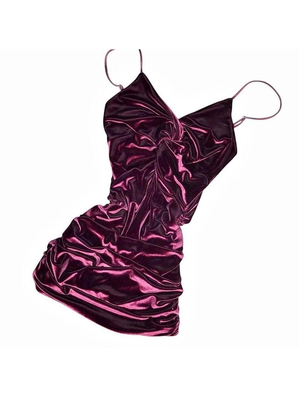 Lucy in the Sky Burgundy Velvet Ruched Mini Dress | Size Medium | Made in LA